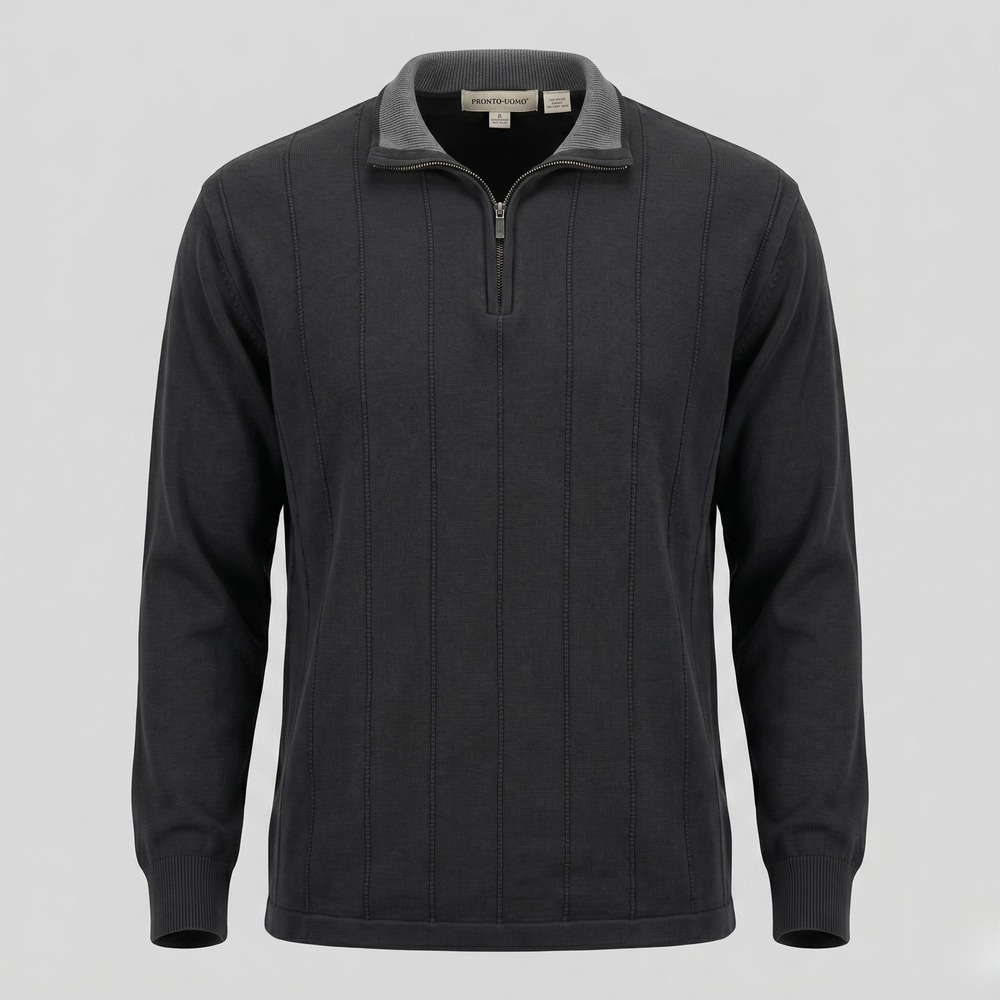Pronto Uomo Mens XL‎ Black Sweater Quarter Zip Silk Blend Ribbed Mock Neck